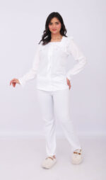 Pyjama Chemise Manches Longues Coton Blanc & Dentelle Blanche – Image 7