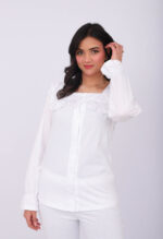 Pyjama Chemise Manches Longues Coton Blanc & Dentelle Blanche