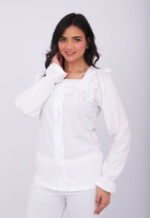 Pyjama Chemise Manches Longues Coton Blanc & Dentelle Blanche – Image 4