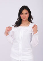 Pyjama Chemise Manches Longues Coton Blanc & Dentelle Blanche – Image 3
