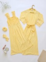 Ensemble 2 Pièces Coton Interlock & Dentelle Jaune Poussin & 2 Accessoires