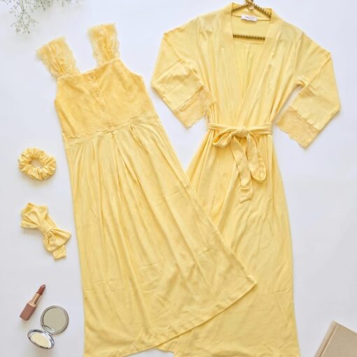 Ensemble 2 Pièces Coton Interlock & Dentelle Jaune Poussin & 2 Accessoires