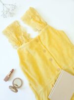 Ensemble 2 Pièces Coton Interlock & Dentelle Jaune Poussin & 2 Accessoires – Image 3