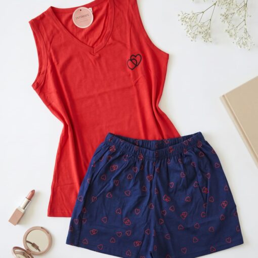 Pyjama Short Coton Rouge & Bleu