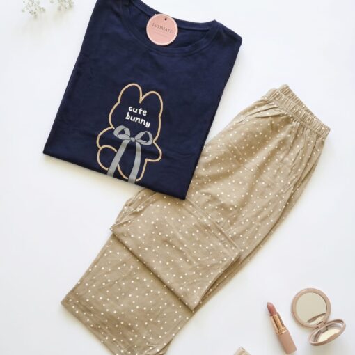 Pyjama Pantalon Beige & Bleu Cute Bunny