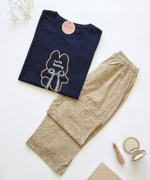 Pyjama Pantalon Beige & Bleu Cute Bunny