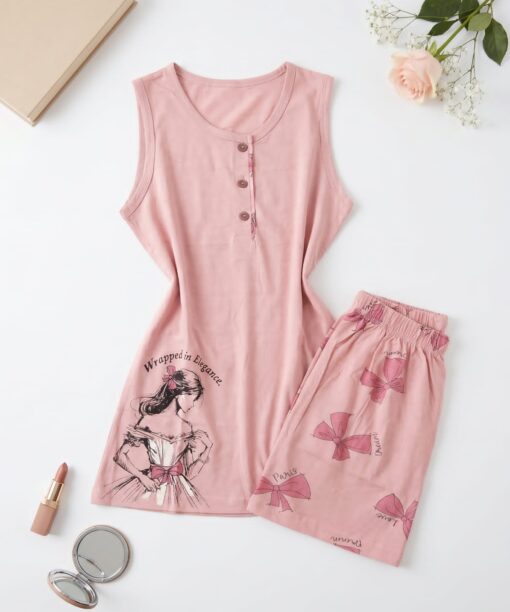Pyjama Short Coton Rose