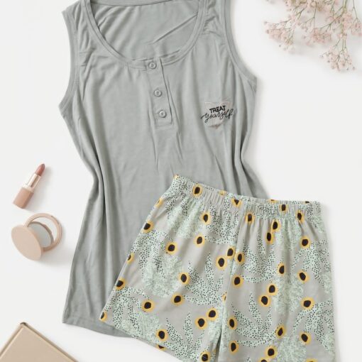 Pyjama Short Coton Gris "Treat Yourself"