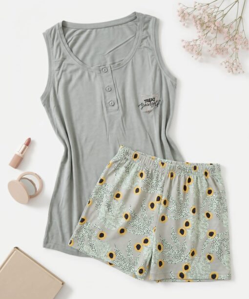 Pyjama Short Coton Gris "Treat Yourself"