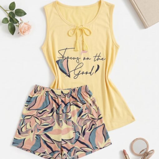 Pyjama Short Coton Jaune "Focus On The Good"