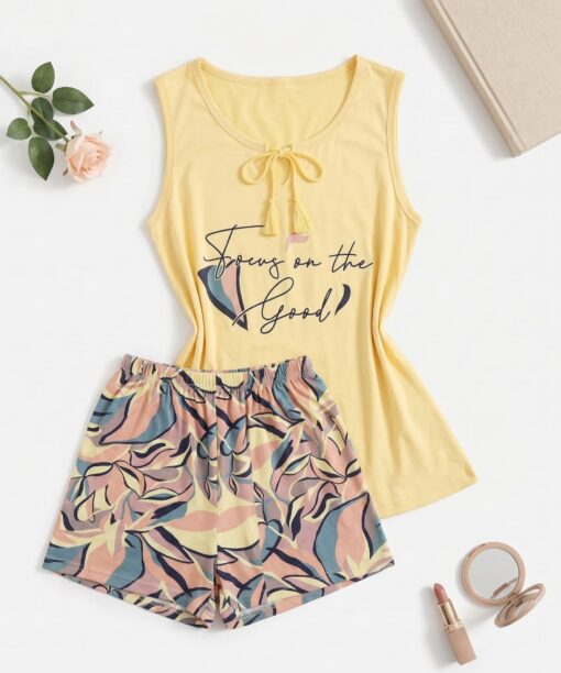 Pyjama Short Coton Jaune "Focus On The Good"