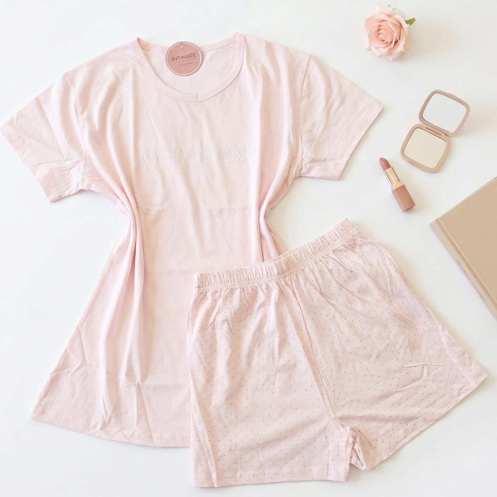 IMG-20260514-WA0012 Pyjama Short Demi Manches Coton Rose Bébé Pointillé – Image 1