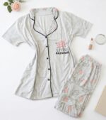 Pyjama Chemise Pantalon Demi Manches Coton Gris "Little Princess"
