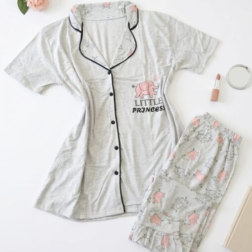 Pyjama Chemise Pantalon Demi Manches Coton Gris "Little Princess"