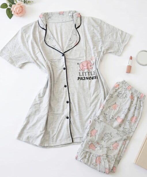 Pyjama Chemise Pantalon Demi Manches Coton Gris "Little Princess"