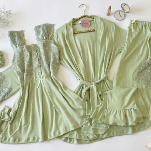Pyjama 3 Pièces & 2 Accessoires Coton Interlock Vert