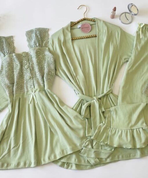 Pyjama 3 Pièces & 2 Accessoires Coton Interlock Vert