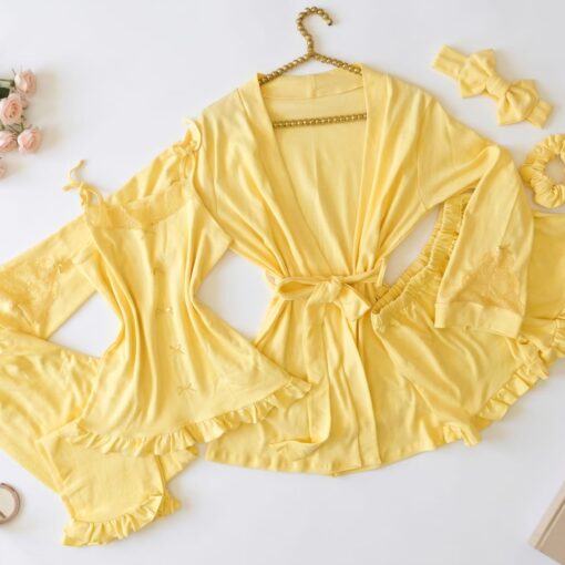 Parure 4 Pièces & 2 Accessoires Coton Interlock en Jaune Poussin