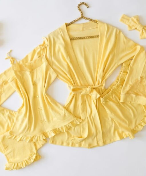 Parure 4 Pièces & 2 Accessoires Coton Interlock en Jaune Poussin