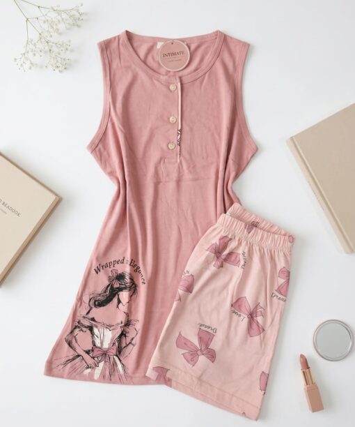 Pyjama Short Coton Rose Nude