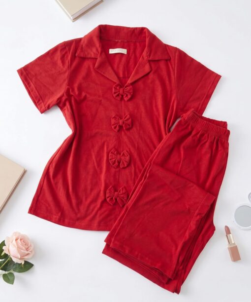 Pyjama Pantalon Coton Rouge