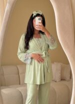 Pyjama 3 Pièces & 2 Accessoires Coton Interlock Vert – Image 2