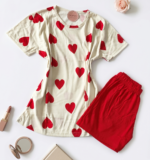 Pyjama Short Demi Manches Coton Rouge Pointillé Cœurs – Image 2