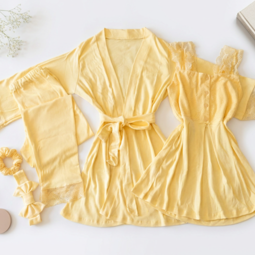 Pyjama 3 Pièces & 2 Accessoires Coton Interlock jaune