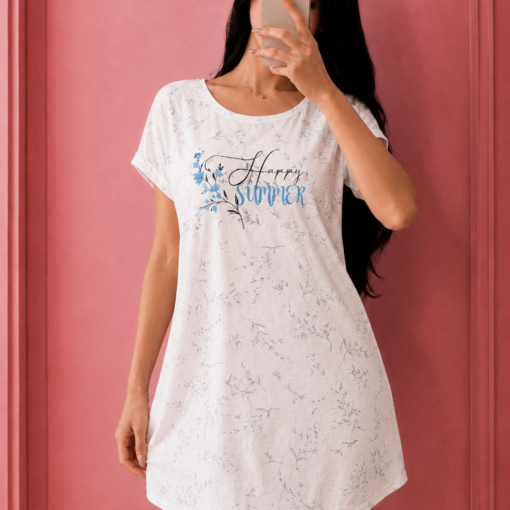 Pyjama Robe happy summer en Coton en blanc