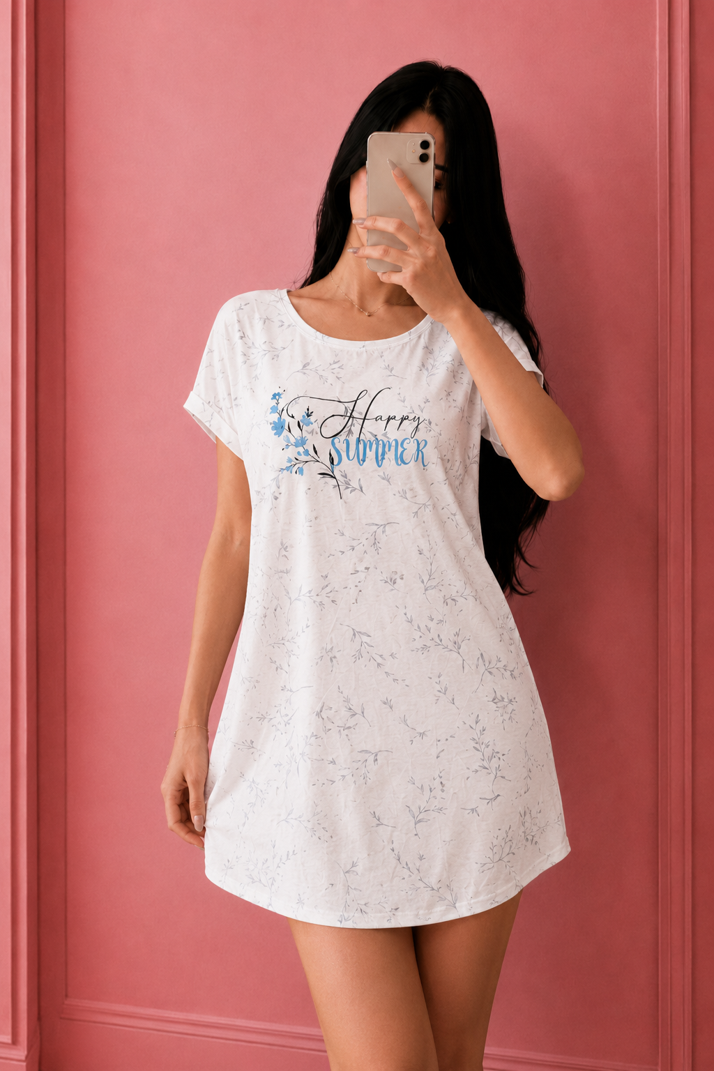 ChatGPT Image 10 juin 2026, 11_38_10 Pyjama Robe happy summer en Coton en blanc – Image 1