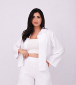 Ensemble Blanc Chic en Viscose – Chemise & Short – Image 2