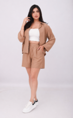 Ensemble 2 Pièces Chemise & Short Camel – 100% Viscose – Image 2