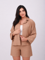 Ensemble 2 Pièces Chemise & Short Camel – 100% Viscose