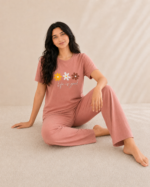 Pyjama Life is Good en coton viscose – Rose poudré
