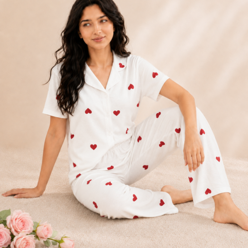Pyjama Coton Cœurs Rouges