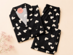 Pyjama Coton Cœurs Écrus – Noir – Image 2