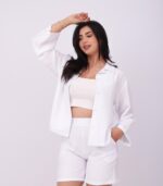 Ensemble Blanc Chic en Viscose – Chemise & Short – Image 3