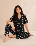 Pyjama Coton Cœurs Écrus – Noir