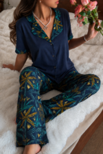 Pyjama Tropical Bleu Nuit 100% Coton