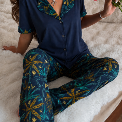 Pyjama Tropical Bleu Nuit 100% Coton