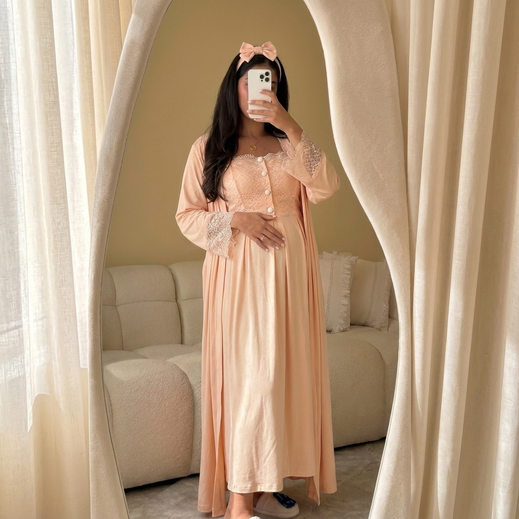 hf_20260607_151657_8a5799c3-3757-4aad-a5bb-4f144d657b43 Ensemble 2 Pièces Coton Interlock & Dentelle saumon & 2 Accessoires – Image 1