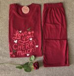 Pyjama femme Cherry Love en coton – Bordeaux – Image 2