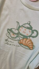 Pyjama Pantacourt Femme 100% Coton – Tea Time Vert Pastel – Image 3