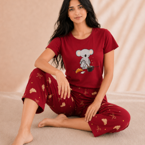 Pyjama Pantacourt Koala Rouge 100% Coton