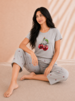 Pyjama Pantacourt Cherry Gris 100% Coton