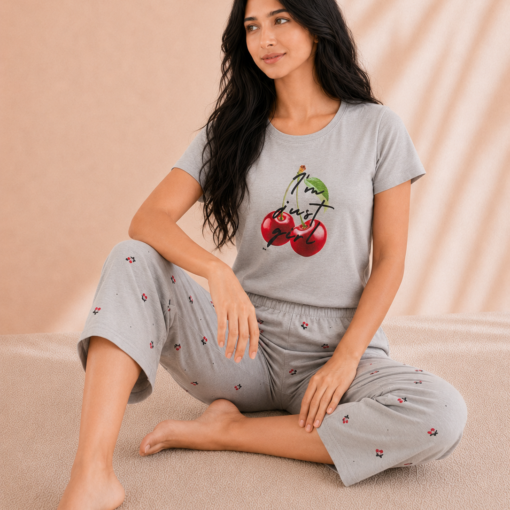 Pyjama Pantacourt Cherry Gris 100% Coton