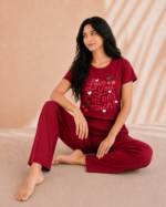 Pyjama femme Cherry Love en coton – Bordeaux