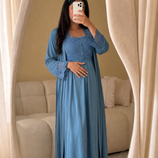 Ensemble 2 pièces et 2 accessoires en coton interlock et dentelle – Robe & robe de chambre