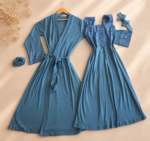 Ensemble 2 pièces et 2 accessoires en coton interlock et dentelle – Robe & robe de chambre – Image 2