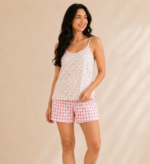 Pyjama short Cœurs & Vichy Rose – 100% Viscose